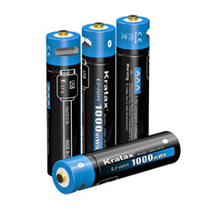 Kratax 1.5V Lithium AAA Batteries 1000mWh Mirco USB Rechargeable Li-Ion AAA Batteries with Charger Cable