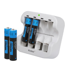 Kratax Rechargeable AAA Batteries, 4 Pack 1100mWh 1.5V AAA Rechargeable Lithium Batteries with Smart Fast Charger