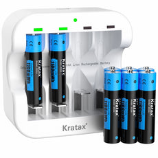 Kratax 8 Pack Lithium Rechargeable AAA Batteries with Charger 1100mWh 1600 Cycle