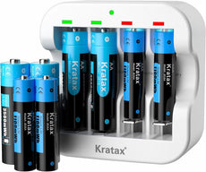 Kratax 1.5V Rechargeable AA AAA Lithium Batteries, 4-Pack 3500mWh Lithium AA Batteries and 4-Pack 1100mWh AAA Lithium Batteries with Charger