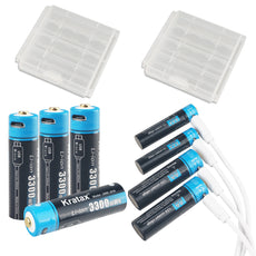 Kratax Lithium AA AAA Batteries 1.5V USB AA(4 Pack) AAA(4 Pack) Rechargeable Li-Ion Batteries with 4 in 1 Charing Cable