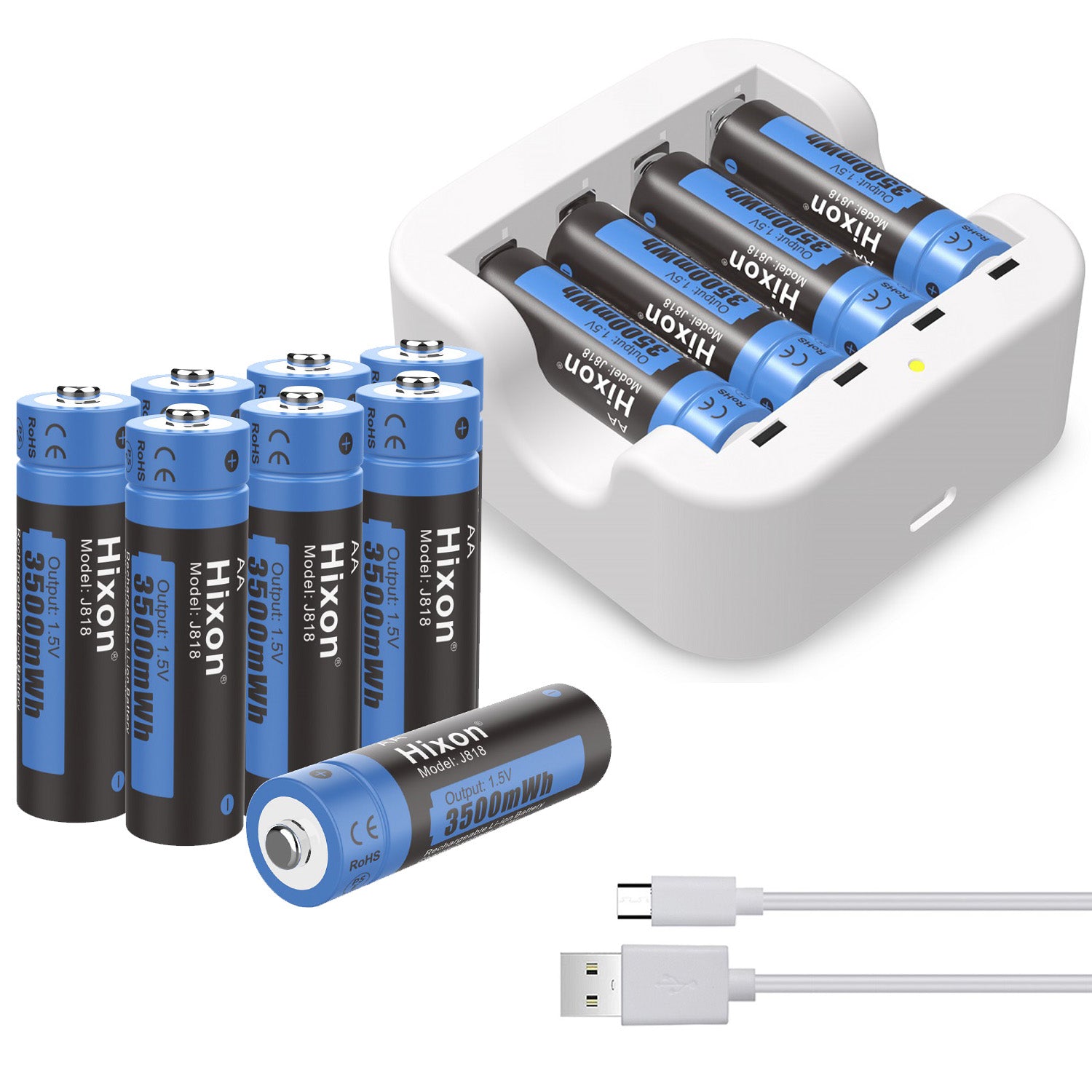 Hixon Batterie AA AAA 1,5 V Rechargeable Lithium - Lot de 4 Piles AA et 4  Piles AAA et Chargeur de Type C : : High-Tech