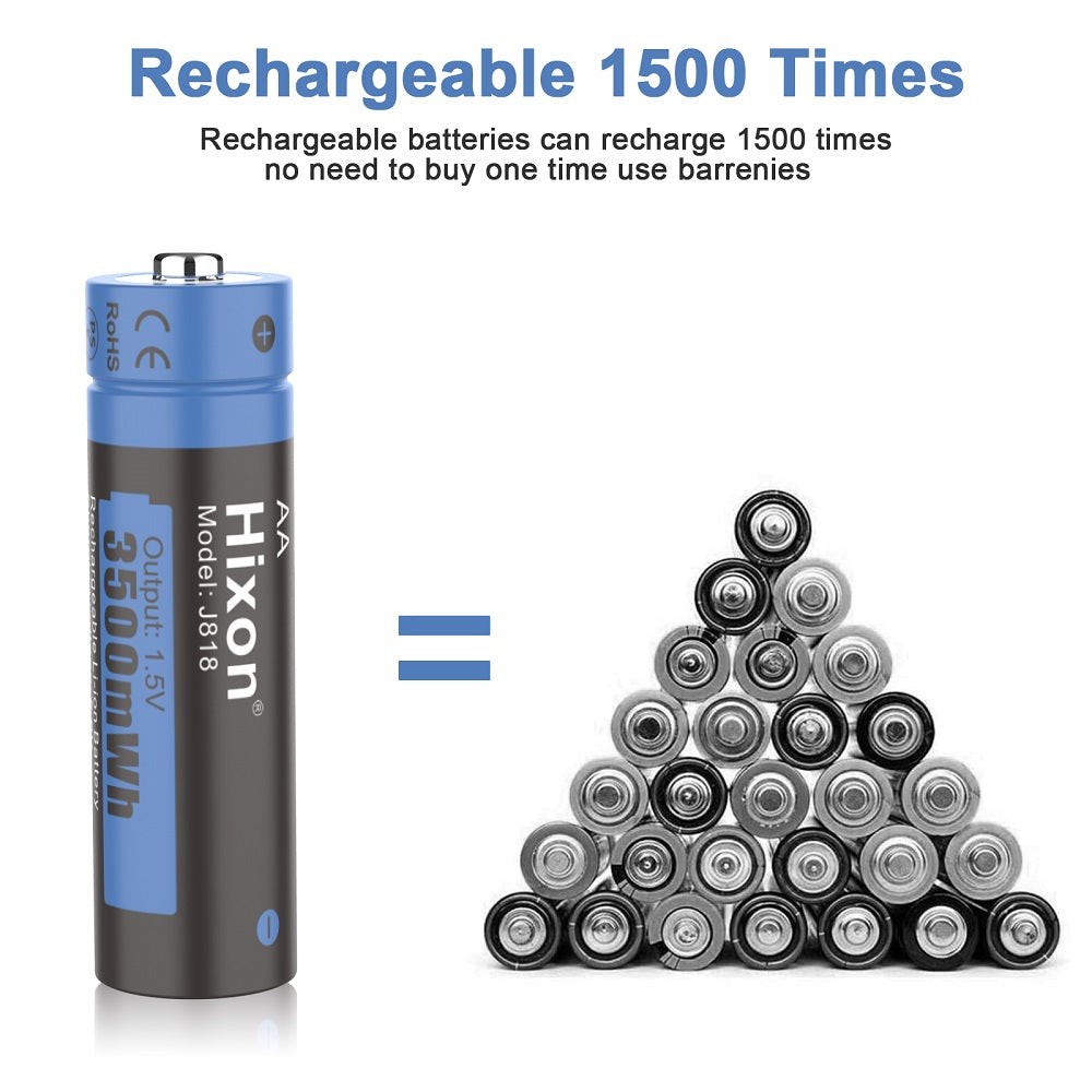 Hixon Batterie AA AAA 1,5 V Rechargeable Lithium - Lot de 4 Piles