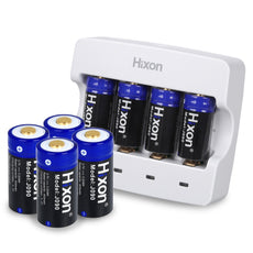 Hixon Rechargeable RCR123A Batteries, 900mAh CR123A, CR123 Rechargeable Lithium Batteries for Arlo Camera, Flashlight, Camera